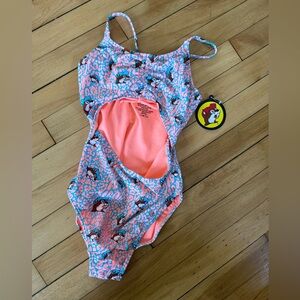 NWT Buc-ee’s all over print-one piece youth swimsuit